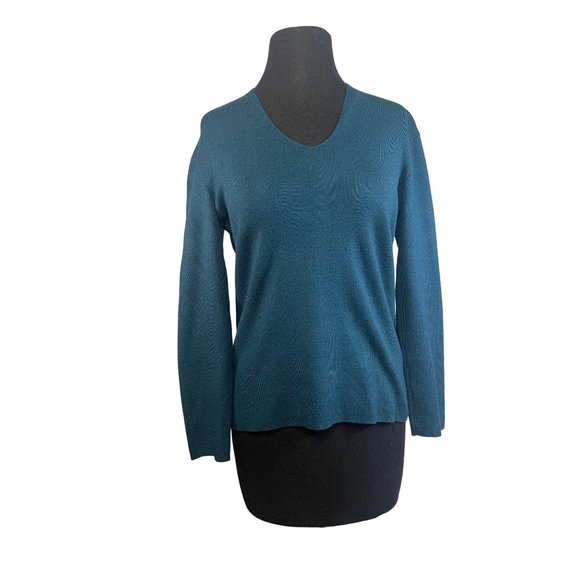 TSD Two Star Dog Size Small Viscose Blend Teal V Neck Sweater - Picture 1 of 6